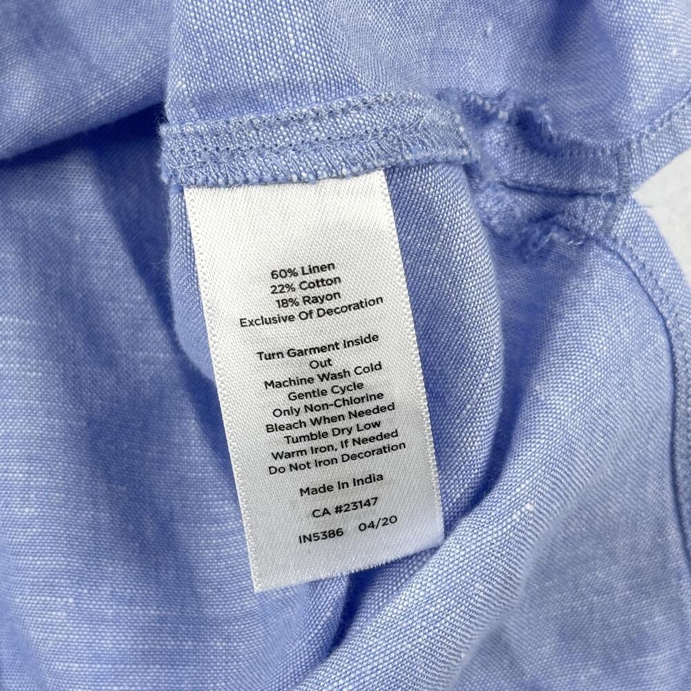 Talbots Top Womens 2X Plus Blue Linen Embroidered Square Neck Tunic Blouse - Picture 4 of 6